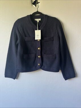 Free Assembly Navy Cropped Lady Jacket Cardigan Gold Button XS NWT